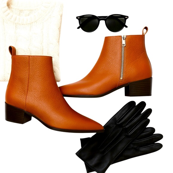 Everlane The Western Boot Cognac Brown Pebbled Leather Pointed Zip Size 7 NWOT - Picture 1 of 8